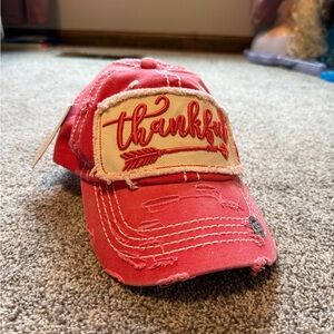 Red Distressed Thankful Hat